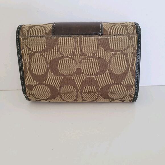 Coach Wallet Canvas Leather Brown Purple Designer Medium Bifold Logo - Picture 2 of 14